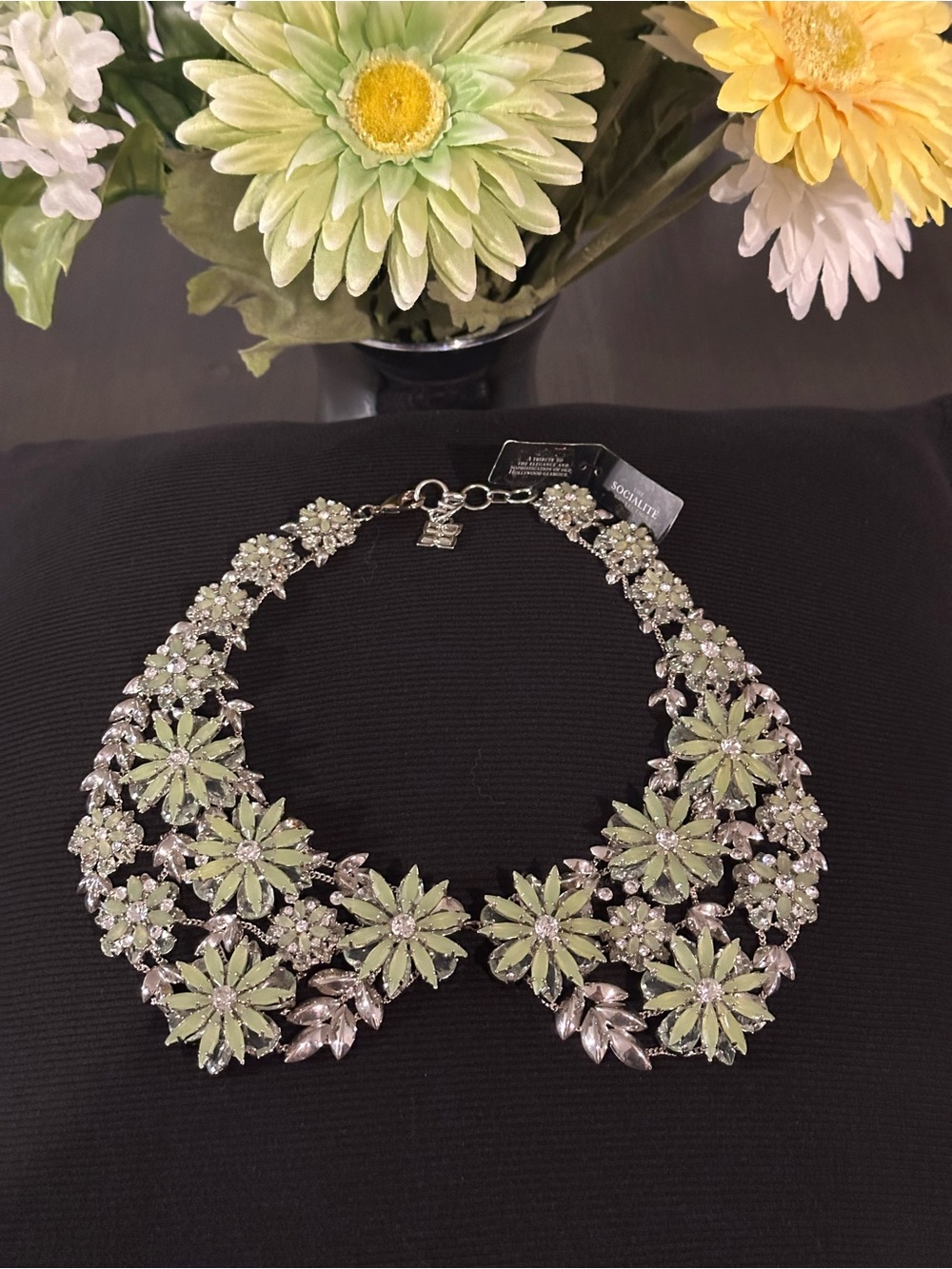 BCBG Max Azria Pale Aqua Flower Daisy Rhinestone Bib Necklace